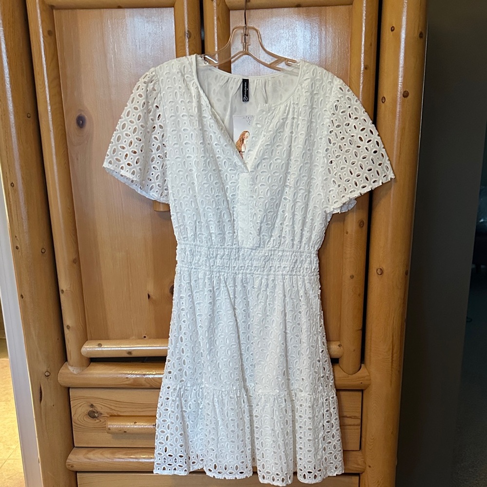 Chic White Eyelet Mini Dress